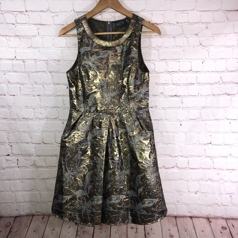 ASTR Embellished Jacquard‎ Fit & Flare Dress